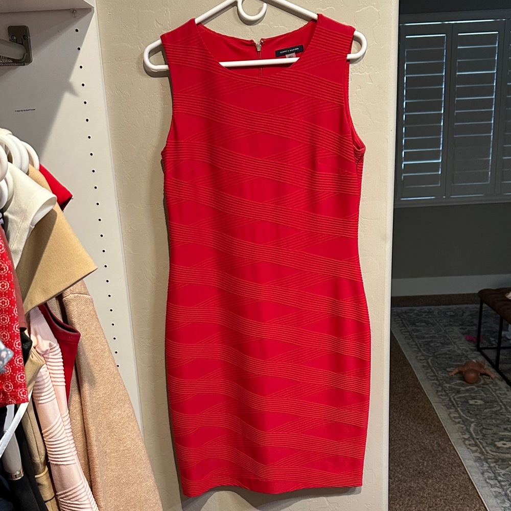 Tommy Hilfiger Red Textured Midi Dress